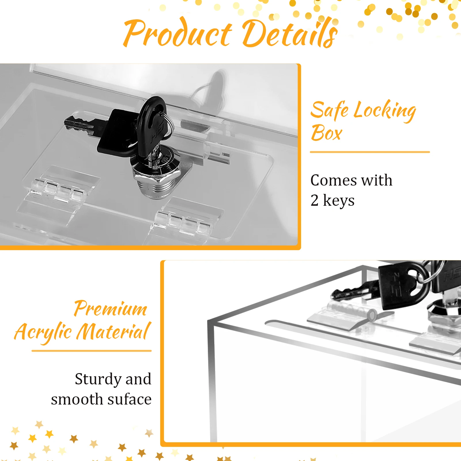Acrylic Raffle Box Lock with 2 Keys Transparent Trading Ballot Lottery Boxes Messenge Sign Holder Portable for Classroom Office
Acrylic Raffle Box Lock with 2 Keys Transparent Trading Ballot Lottery Boxes Messenge Sign Holder Portable for Classroom Office