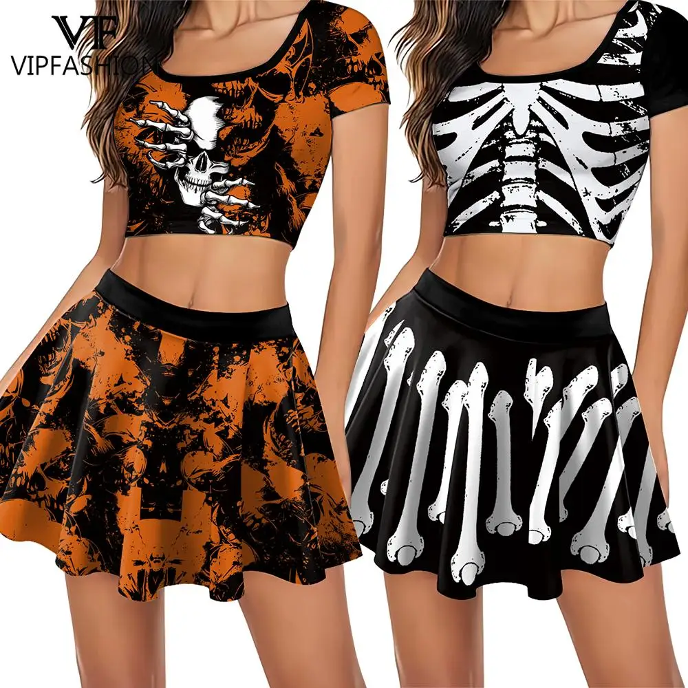VIP FASHION Halloween Skeleton Costume 2 Piece Set for Women Short Sleeve Crop Top Bone Print Plated Skirt Gothic Party Outfit
VIP FASHION Halloween Skeleton Costume 2 Piece Set for Women Short Sleeve Crop Top Bone Print Plated Skirt Gothic Party Outfit
