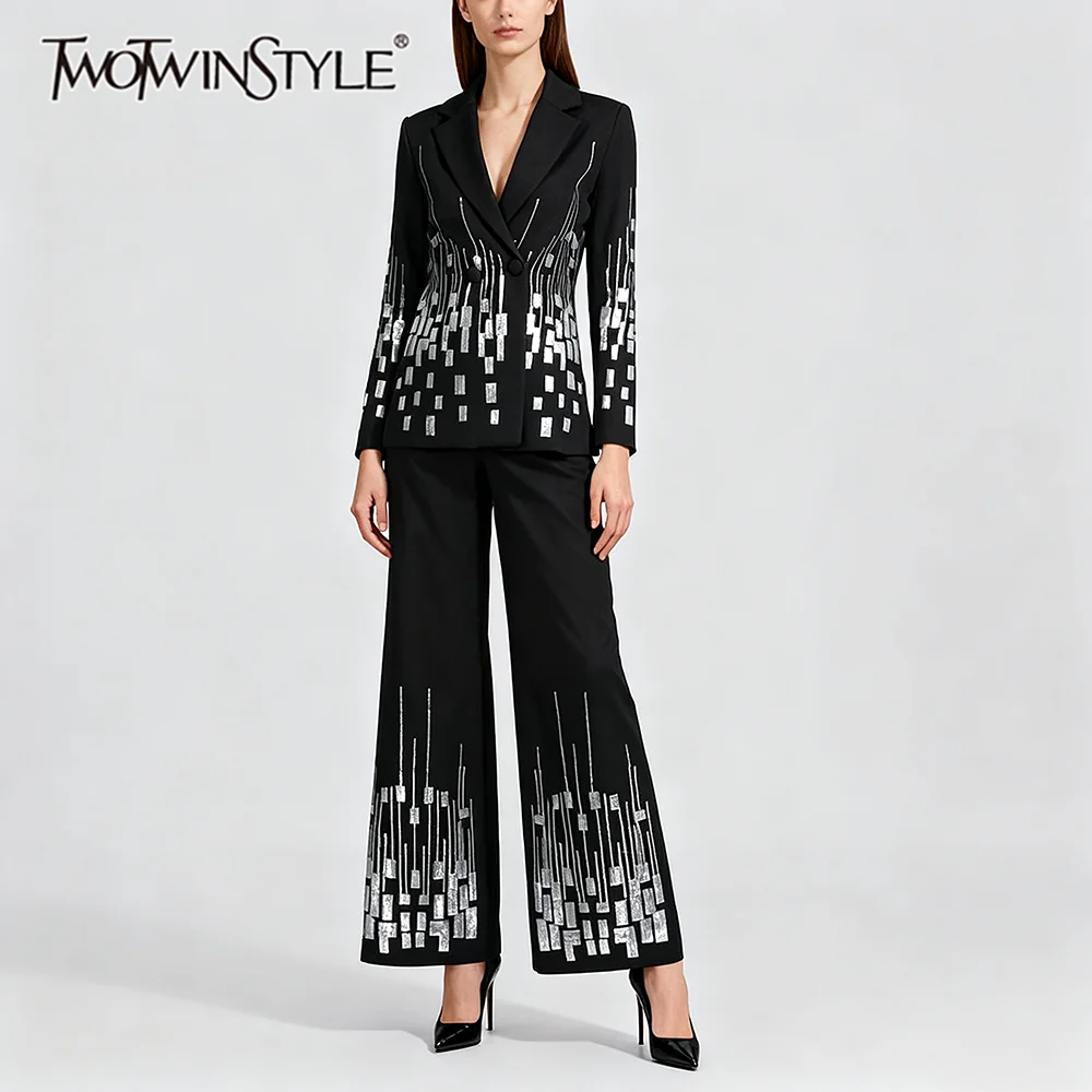 TWOTWINSTYLE Fashion Spliced Sequins Luxurious Two Piece Sets for Women Lapel Long Sleeves Blazer High Waist Pant Set Female New
TWOTWINSTYLE Fashion Spliced Sequins Luxurious Two Piece Sets for Women Lapel Long Sleeves Blazer High Waist Pant Set Female New