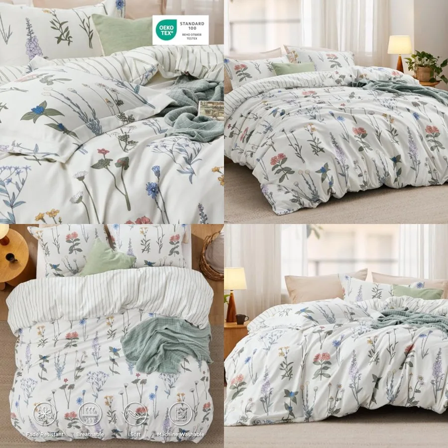 Duvet Cover Queen Size - Reversible Cute Floral Duvet Cover Set with Zipper Closure, 3 Pieces White Bedding Set with 8 Corner T
Duvet Cover Queen Size - Reversible Cute Floral Duvet Cover Set with Zipper Closure, 3 Pieces White Bedding Set with 8 Corner T