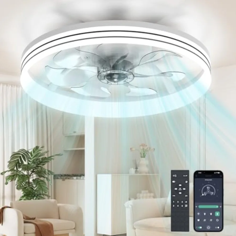 Ceiling Fans with Lights and Remote 20" Low Profile Ceiling Fan Modern Flush Mount LED Fan Light 6 Wind Speeds Fandelier Ceilin
Ceiling Fans with Lights and Remote 20" Low Profile Ceiling Fan Modern Flush Mount LED Fan Light 6 Wind Speeds Fandelier Ceilin