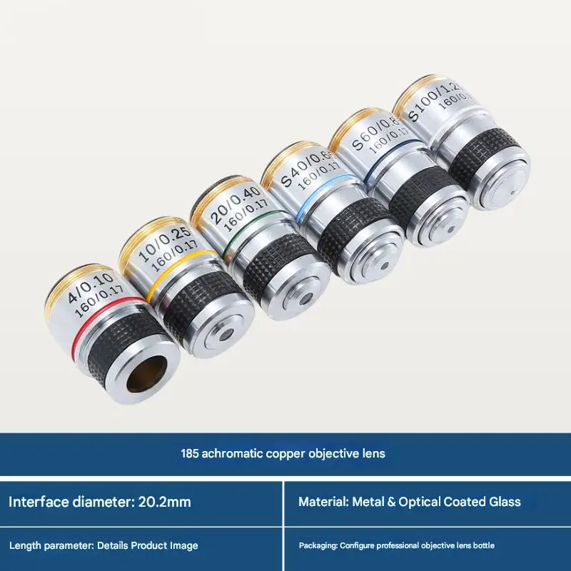 Achromatic Optical Microscope Objectives Copper Material Standard RMS Thread Interface 20.2mm 4X 10X 20X 40X 60X 100X
Achromatic Optical Microscope Objectives Copper Material Standard RMS Thread Interface 20.2mm 4X 10X 20X 40X 60X 100X