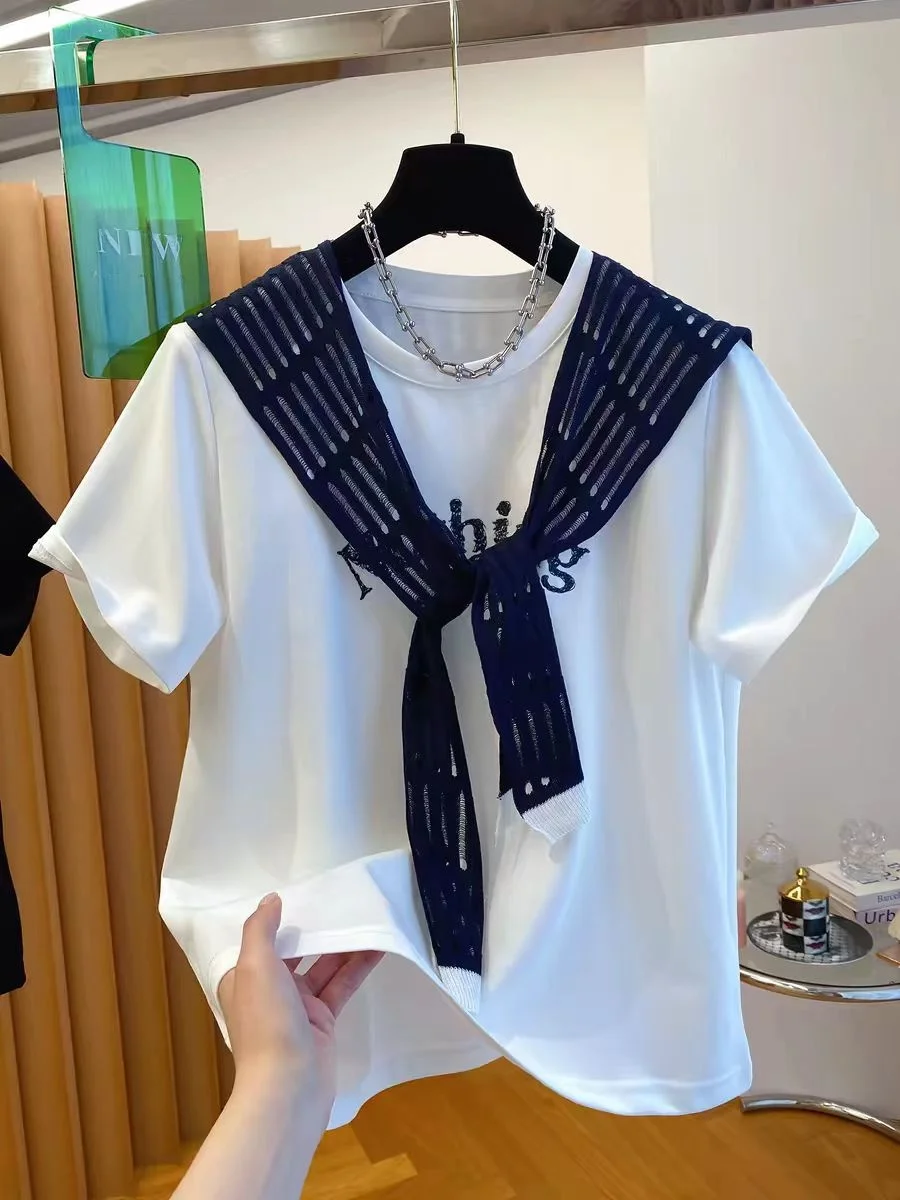plus Size Women's Summer Outfit 240 Pounds Short Sleeve T-Shirt Set with Shawl Loose Fit High End Feel Half Sleeve Shirt
plus Size Women's Summer Outfit 240 Pounds Short Sleeve T-Shirt Set with Shawl Loose Fit High End Feel Half Sleeve Shirt