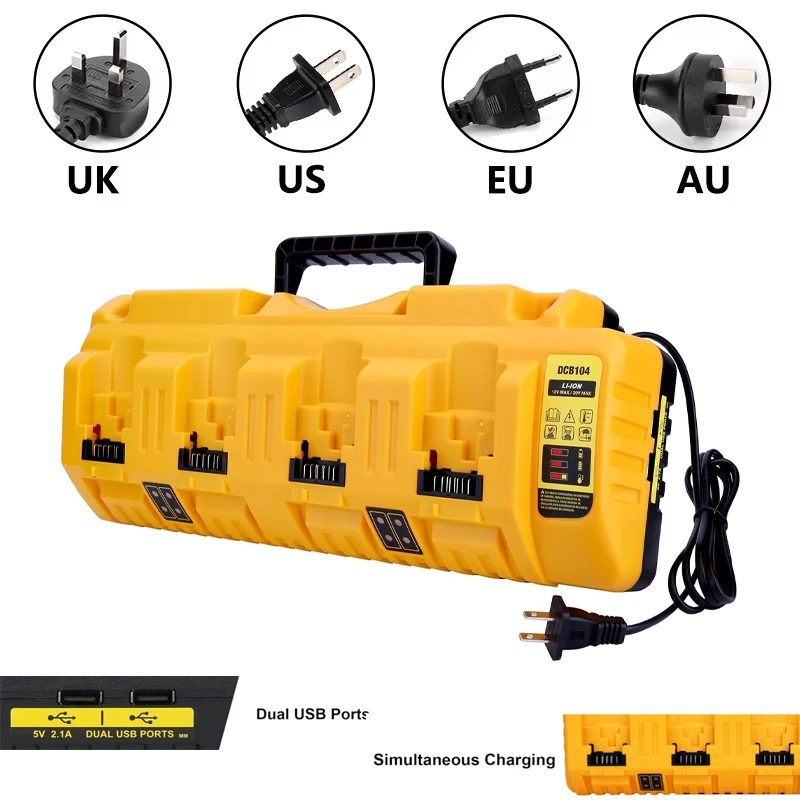 Battery Charger for DeWalt 12v 20v Max Lithium Battery 4 Battery Charging Ports DCB104 DCB120 DCB127 Charger Replacement
Battery Charger for DeWalt 12v 20v Max Lithium Battery 4 Battery Charging Ports DCB104 DCB120 DCB127 Charger Replacement