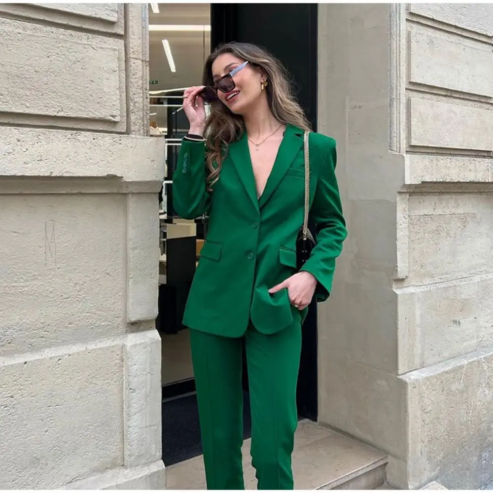 Casual Green Women Suits Long Sleeve Notched Collar Single Breasted Blazers High Waist Pants Female Suit 2023 Spring Fashion Set
Casual Green Women Suits Long Sleeve Notched Collar Single Breasted Blazers High Waist Pants Female Suit 2023 Spring Fashion Set