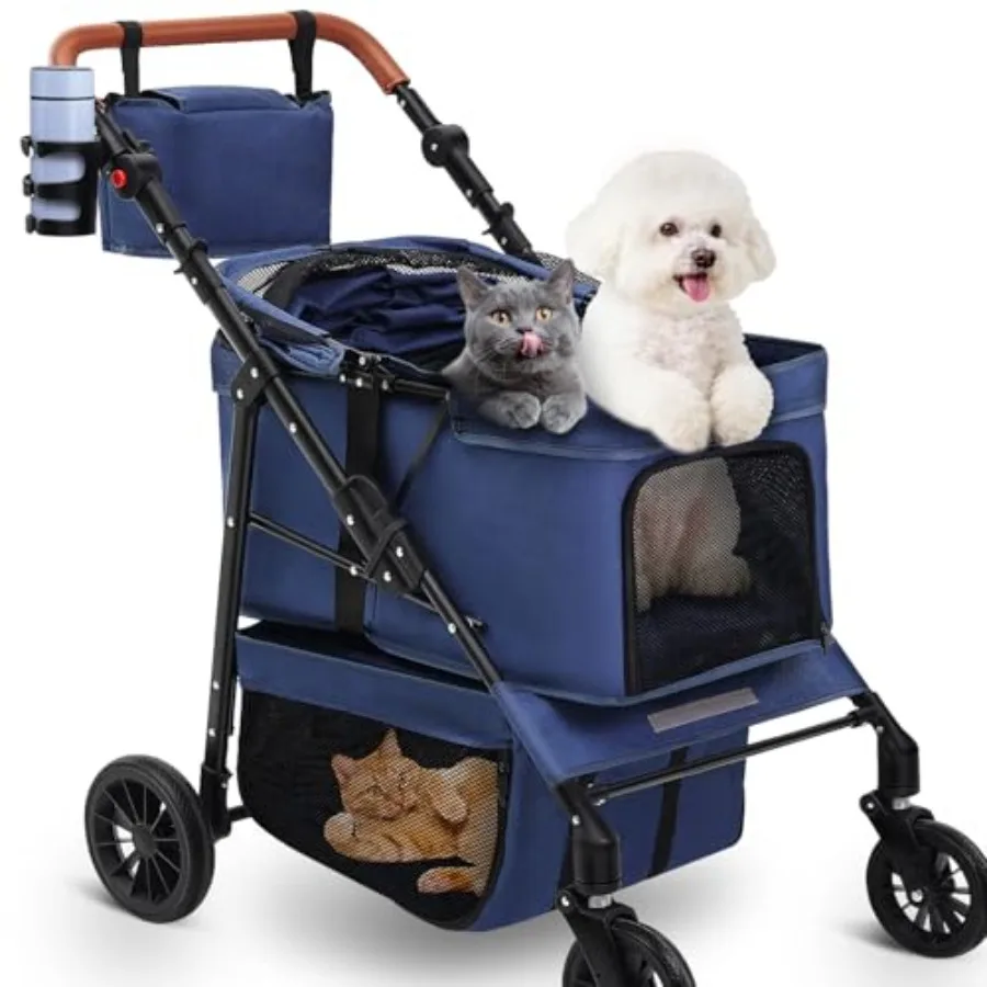All-Terrain Pet Stroller for 2 Small Dogs/Cats, Heavy Duty Steel Frame, Black, Foldable with Storage Basket, Cup Holder, Adjust
All-Terrain Pet Stroller for 2 Small Dogs/Cats, Heavy Duty Steel Frame, Black, Foldable with Storage Basket, Cup Holder, Adjust