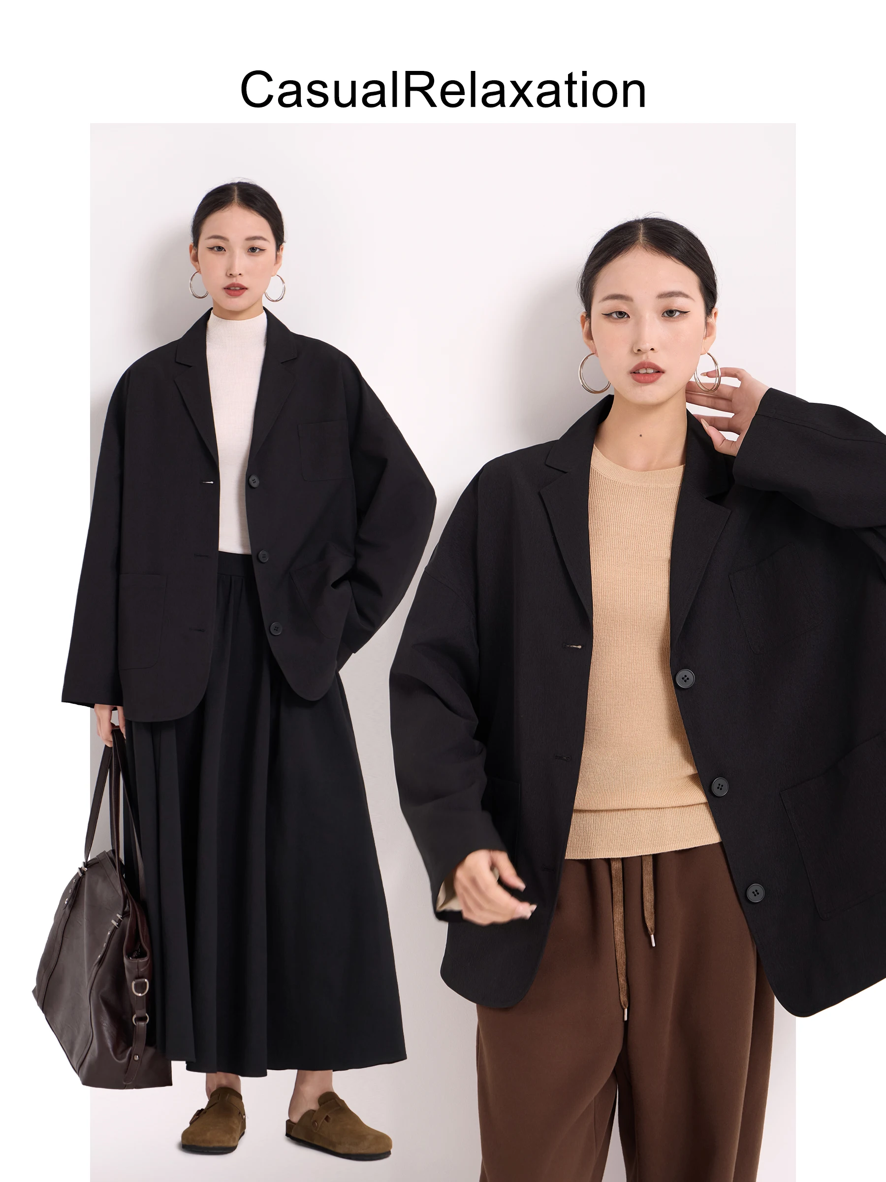 Casual Loose Women's Suit Jaet Commute Bla Long Sve Thermal Full Lined round Hem Batwing Sve Unique High-End Sle
Casual Loose Women's Suit Jaet Commute Bla Long Sve Thermal Full Lined round Hem Batwing Sve Unique High-End Sle