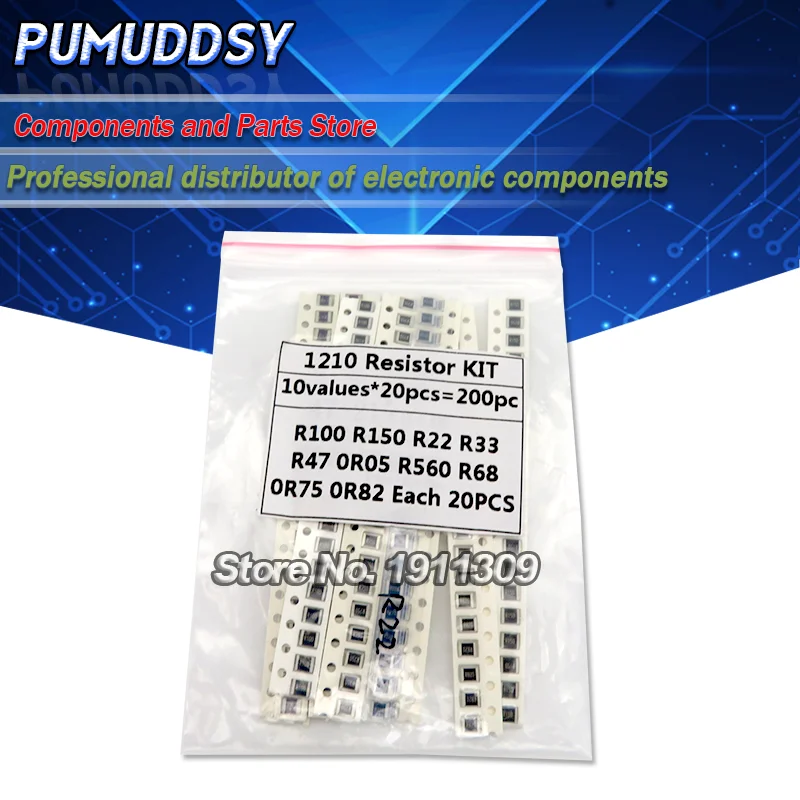 200PCS 5% 1210 SMD resistors assorted kit set ,10 valueX20PCS=200PCS 0R82 0R75 R68 R560 0R50 R47 R33 R22 R150 R100