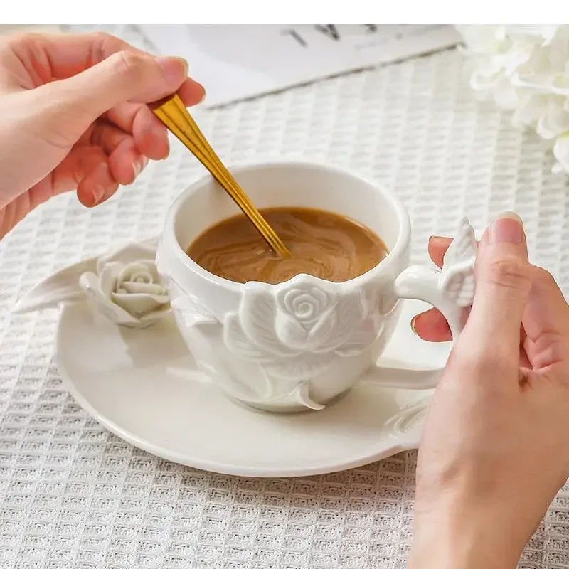 Ceramic Coffee Cup with Dish Household Three-dimensional Relief Rose Milk Cups/storage Box/dinner Plate Tea Set
Ceramic Coffee Cup with Dish Household Three-dimensional Relief Rose Milk Cups/storage Box/dinner Plate Tea Set