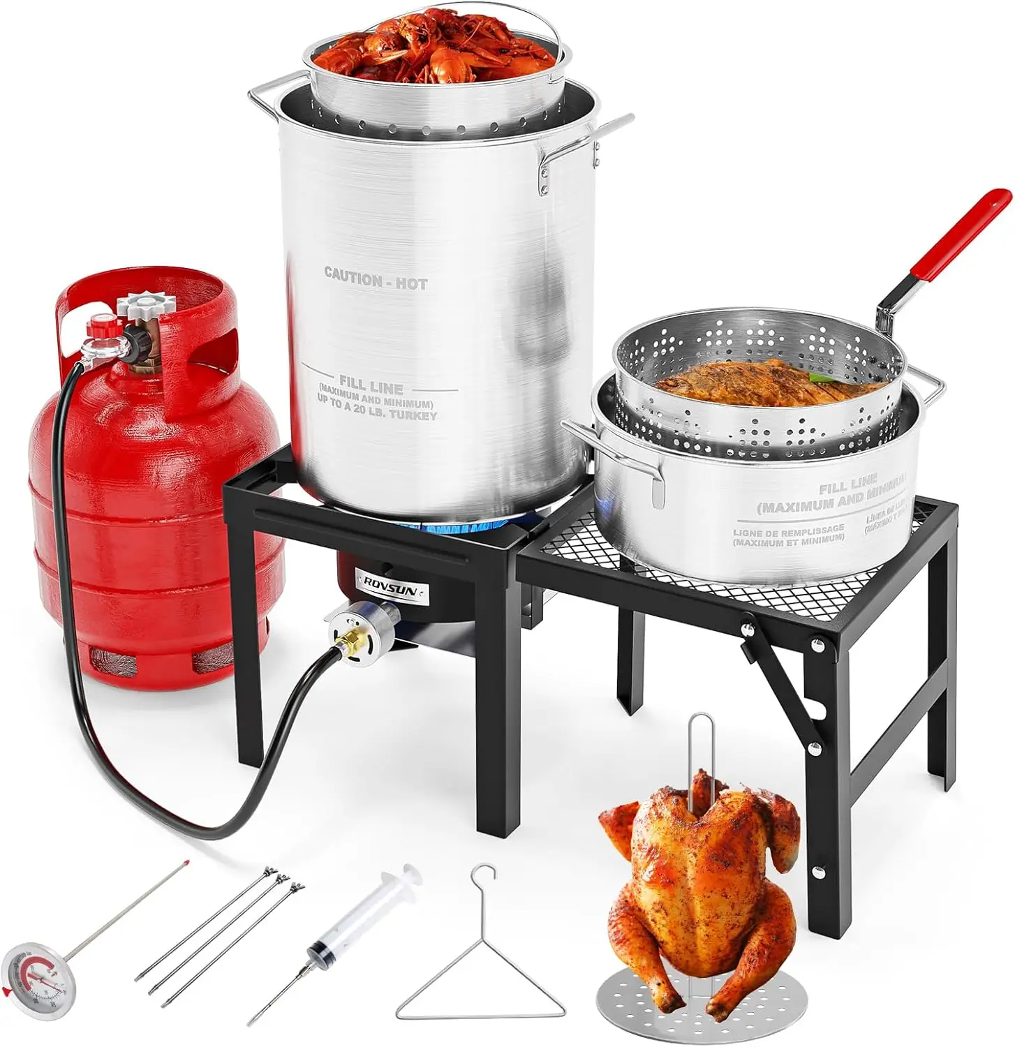 30QT Turkey Fryer & 10QT Fish Fryer Kit with 54000BTU Propane Stove & Foldable Side Table, Aluminum Deep Fryer Pot for Outdoor C
30QT Turkey Fryer & 10QT Fish Fryer Kit with 54000BTU Propane Stove & Foldable Side Table, Aluminum Deep Fryer Pot for Outdoor C