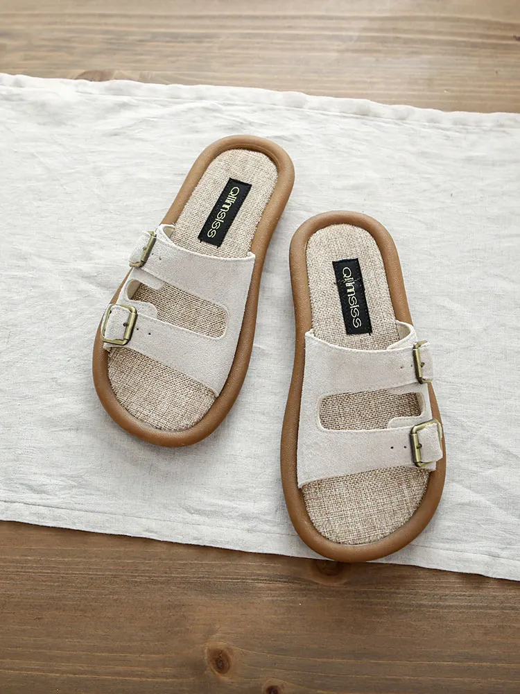Linen Flat Bottom Open Toe Women's Sandals One-Strap Slippers Outdoor Slip-On Kicks Casual Low Heel Velvet Uppered Glue-Welded
Linen Flat Bottom Open Toe Women's Sandals One-Strap Slippers Outdoor Slip-On Kicks Casual Low Heel Velvet Uppered Glue-Welded