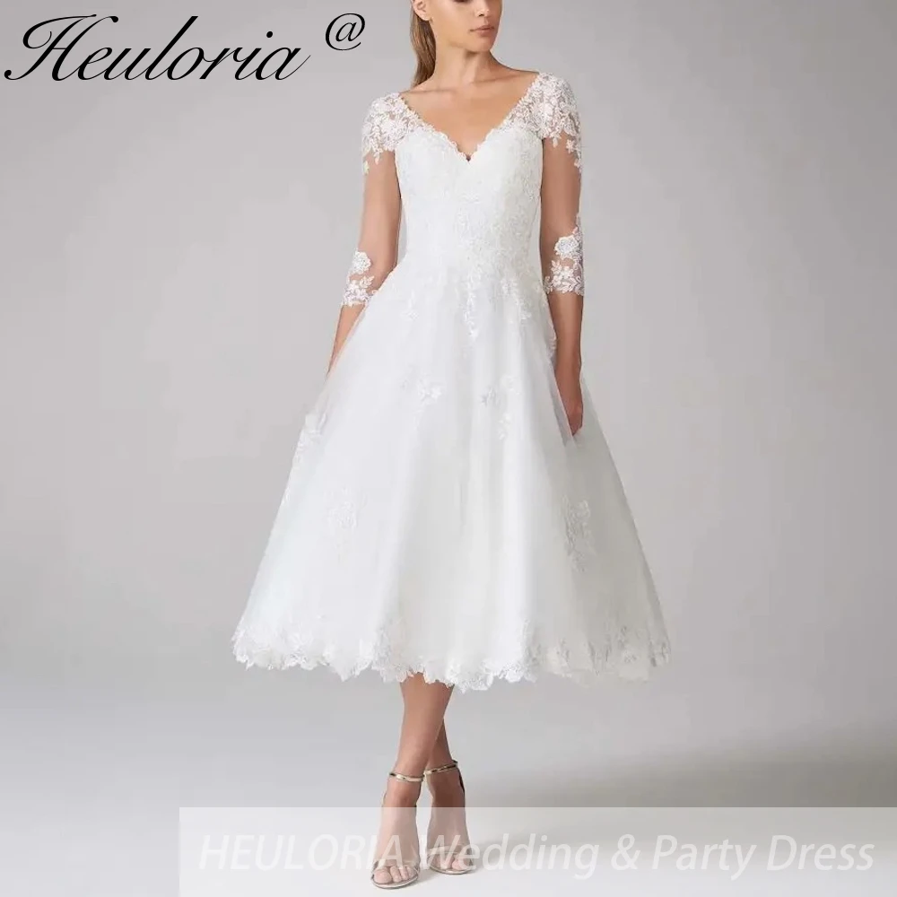 Elegant Tea Length Lace Wedding Dress V neck half sleeve lace bride dress short wedding dress
Elegant Tea Length Lace Wedding Dress V neck half sleeve lace bride dress short wedding dress
