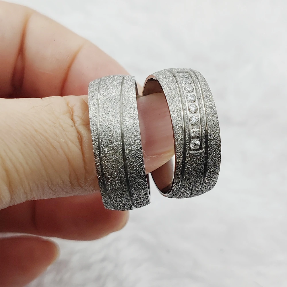 Daily wear Shower-friendly No Fading Couple Wedding Rings Women Bride Groom Designer Frosted Stainless Steel Rings
Daily wear Shower-friendly No Fading Couple Wedding Rings Women Bride Groom Designer Frosted Stainless Steel Rings