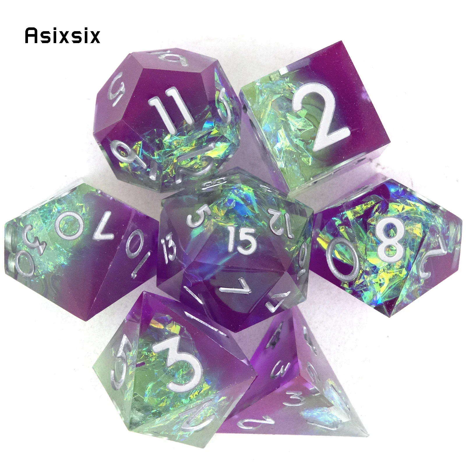 7 Pcs Purple Green White Number Sharp Edge Resin Dice Polyhedral Dice Suitable for Role-Playing RPG Board Game
7 Pcs Purple Green White Number Sharp Edge Resin Dice Polyhedral Dice Suitable for Role-Playing RPG Board Game