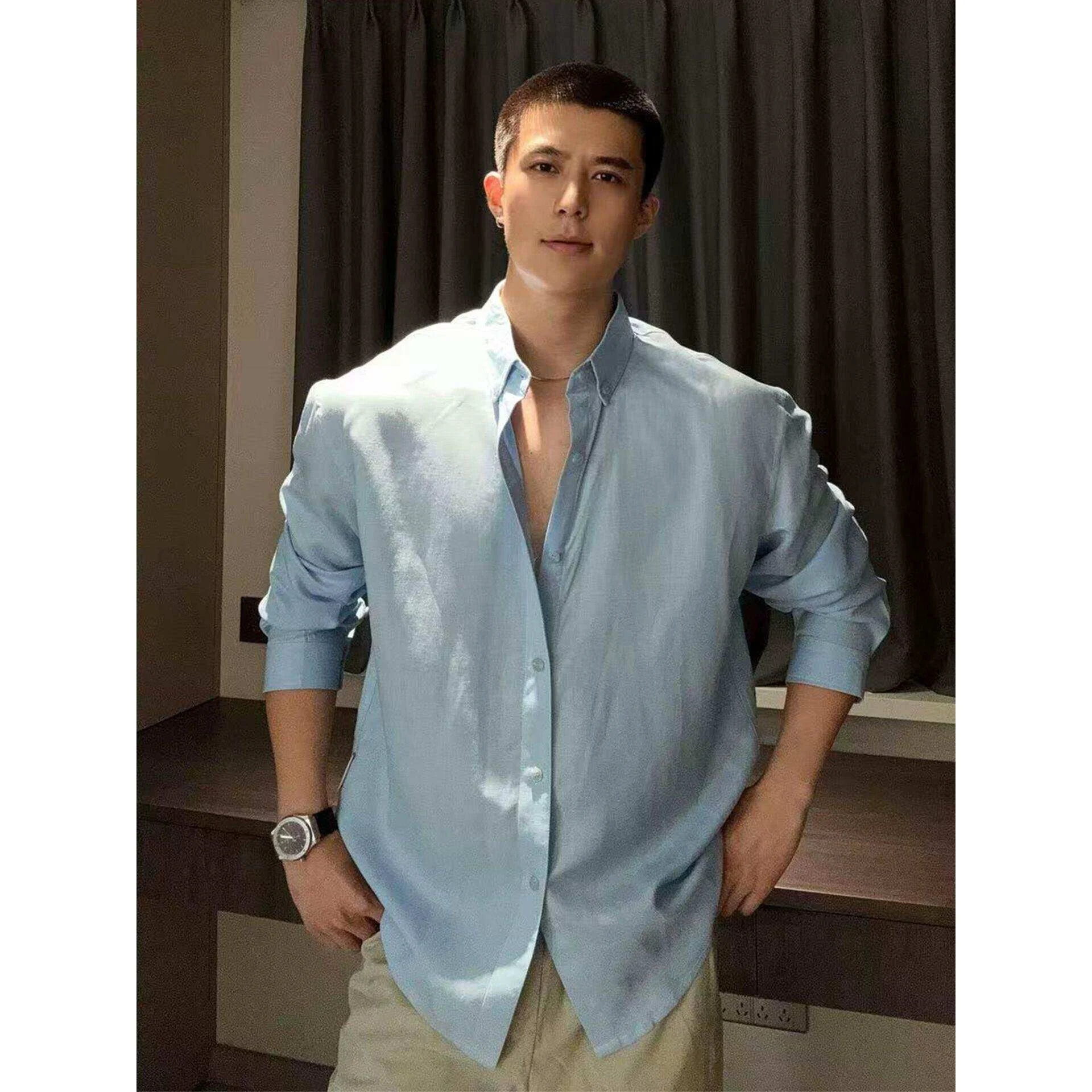 Light Blue Linen Cotton Shirt Men's Summer Thin Long Sleeve Casual Style Sun Protection Outerwear Collar Inner Wear
Light Blue Linen Cotton Shirt Men's Summer Thin Long Sleeve Casual Style Sun Protection Outerwear Collar Inner Wear