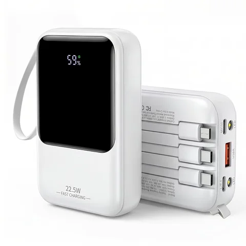10000mAh Portable Power Bank for Universal Devices Super Fast Charging with Built-in Cable Large Capacity Power Bank for All Smartphones