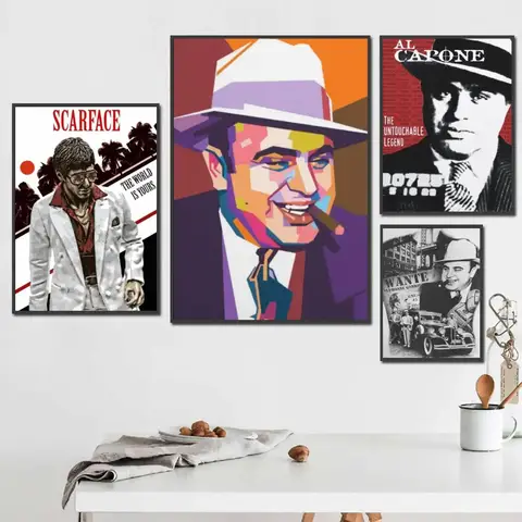 Al Capone x Canvas Plakat w stylu vintage Dekoracyjna grafika ścienna do baru domowego Kawiarnia Unikalny pomysł na prezent