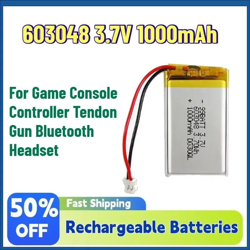 In Stock 603048 3.7V 1000mAh Rechargeable Lithium Battery Polymer Cell for Game Console Controller Tendon Gun Bluetooth
In Stock 603048 3.7V 1000mAh Rechargeable Lithium Battery Polymer Cell for Game Console Controller Tendon Gun Bluetooth