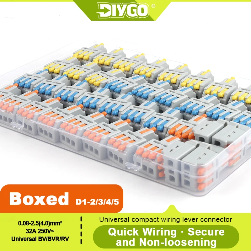 DIY GO Various Combination Lever Wire Connectors Kit Mini Compact Splicing Quick Electrical Connector Terminal for 28-12 AWG
DIY GO Various Combination Lever Wire Connectors Kit Mini Compact Splicing Quick Electrical Connector Terminal for 28-12 AWG