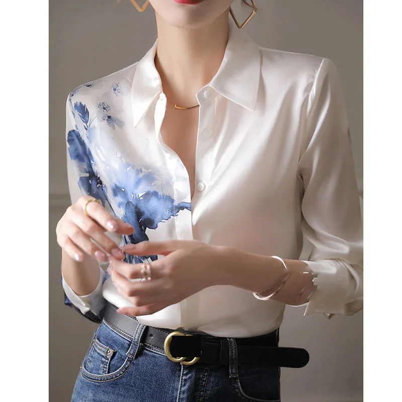 New Vintage Ink Printing Chiffon Shirt Autumn Turn-down Collar Long Sleeve Satin Blouse Women Summer Korean Style Casual Shirt
New Vintage Ink Printing Chiffon Shirt Autumn Turn-down Collar Long Sleeve Satin Blouse Women Summer Korean Style Casual Shirt