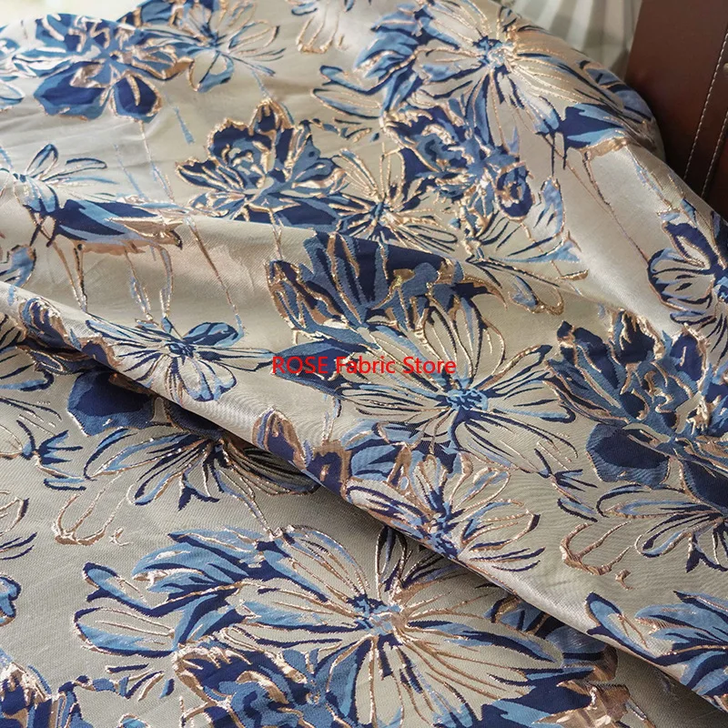 1-метровая золотая шелковая пряжа с большим цветком, окрашенная жаккардовая ткань, женская куртка Cheongsam, платье, шитье, декоративная ткань