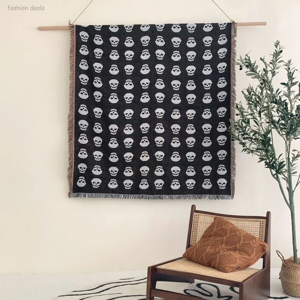 Black Gothic Skull Woven Sofa Blanket Indoor Decorative Couch Throw Cover Outdoor Picnic Ground Mat Foldable for Travel Camping
Black Gothic Skull Woven Sofa Blanket Indoor Decorative Couch Throw Cover Outdoor Picnic Ground Mat Foldable for Travel Camping