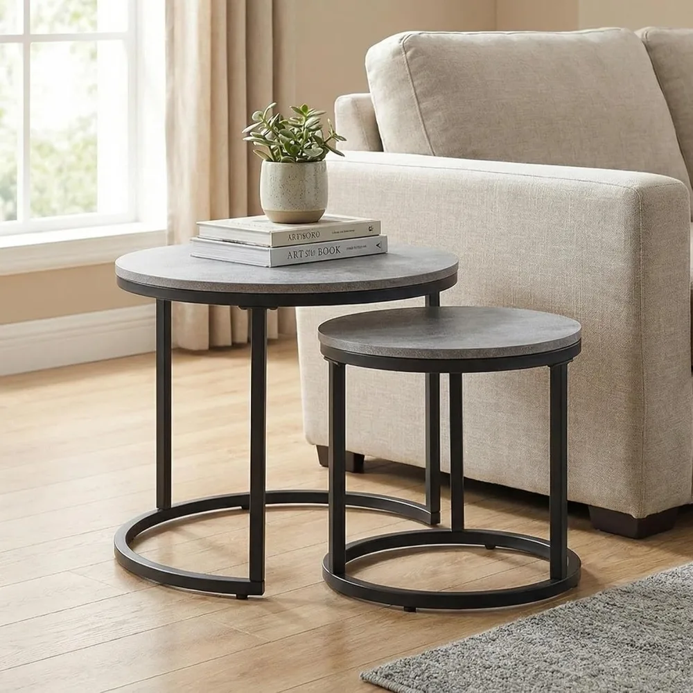 Round Nesting Coffee Table Set of 2, 24" Industrial Grey Faux Concrete Top, Modern Stacking Side End Tables with, Customized
Round Nesting Coffee Table Set of 2, 24" Industrial Grey Faux Concrete Top, Modern Stacking Side End Tables with, Customized