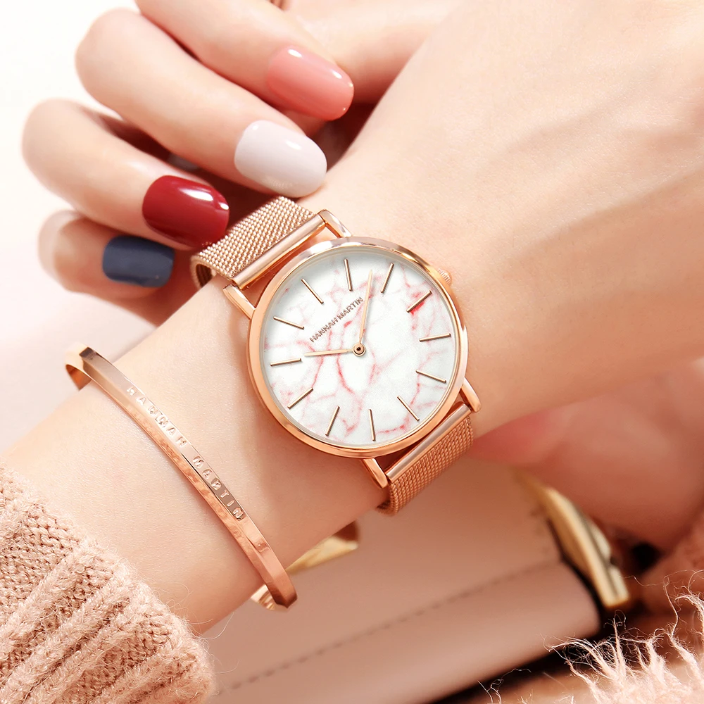 HANNAH MARTIN High Quality Hot Selling Quartz Watch Women Simulated Marble Dial Japanese Movement Steel Mesh Belt 3Bar Watches
HANNAH MARTIN High Quality Hot Selling Quartz Watch Women Simulated Marble Dial Japanese Movement Steel Mesh Belt 3Bar Watches