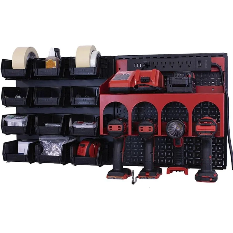 PowerStation- 32"x16" Metal Pegboard Wall Storage With Bin Storage For Cordless Drills Black/Red
PowerStation- 32"x16" Metal Pegboard Wall Storage With Bin Storage For Cordless Drills Black/Red