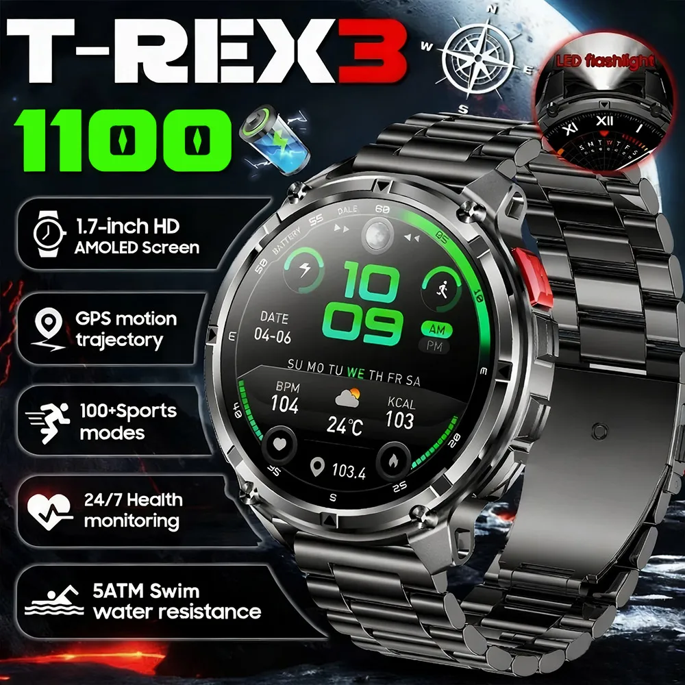 2026 New T-Rex3 Pro 1100mAh Battery Smart Watch Men GPS Tracker 5ATM Waterproof 170+Sports Outdoors Compass Military Smartwatch
2026 New T-Rex3 Pro 1100mAh Battery Smart Watch Men GPS Tracker 5ATM Waterproof 170+Sports Outdoors Compass Military Smartwatch