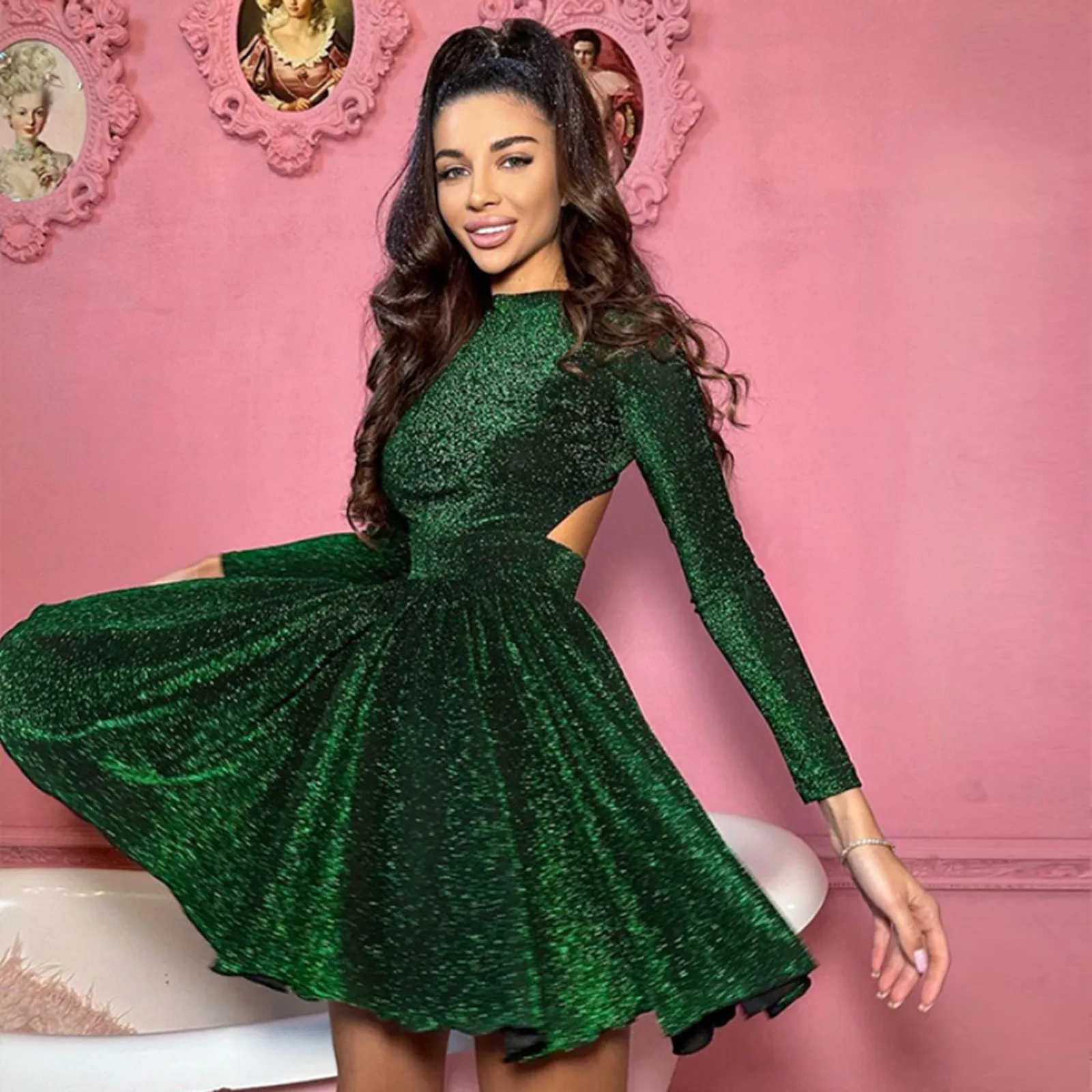 Women Autumn And Winter Solid Color Temperament Retro Party Dress Long Sleeved Round Neck Waistless Sexy A Line Streetwear Dress
Women Autumn And Winter Solid Color Temperament Retro Party Dress Long Sleeved Round Neck Waistless Sexy A Line Streetwear Dress