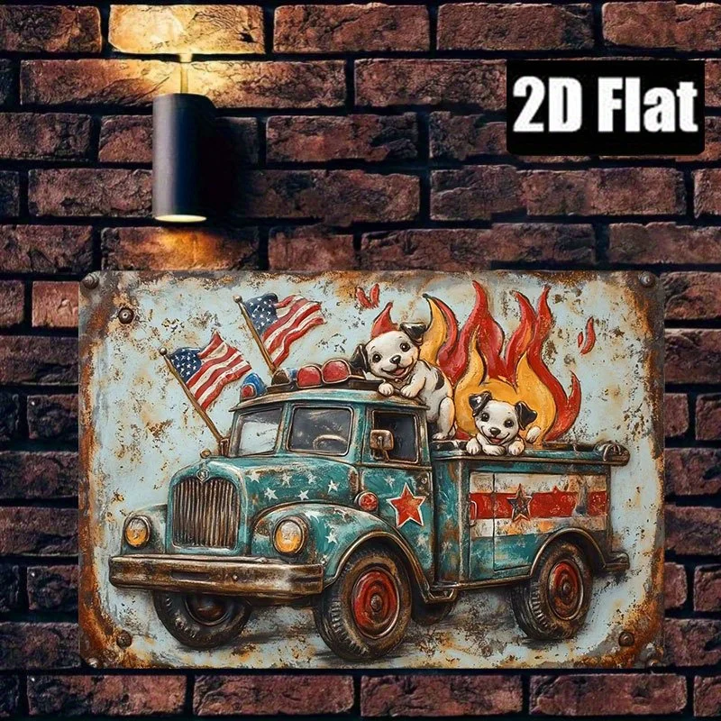 Vintage Metal Wall Art - Fire Truck with Puppies & American Flags Design, Rustic Iron Tin Painting for Home Office Garden Decor
Vintage Metal Wall Art - Fire Truck with Puppies & American Flags Design, Rustic Iron Tin Painting for Home Office Garden Decor
