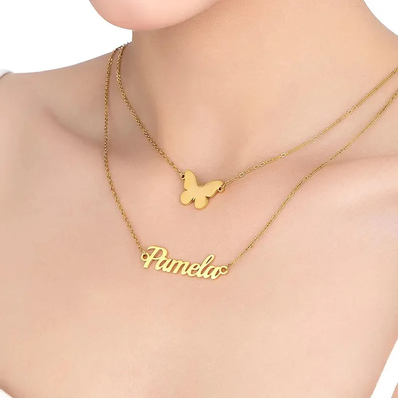 Customized Double-strand Butterfly Name Necklace for Women Custom Layered Necklace Stainless Steel 18K Gold Plated Chain Jewelry
Customized Double-strand Butterfly Name Necklace for Women Custom Layered Necklace Stainless Steel 18K Gold Plated Chain Jewelry