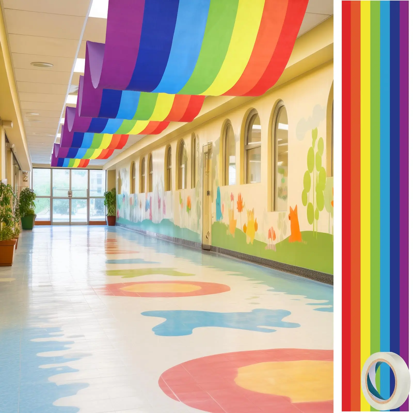 32 Inch x 16 ft Colorful Rainbow Hanging Banner with Tape Ceiling Decor for Birthday Party Classroom Daycare Nursery Decorations
32 Inch x 16 ft Colorful Rainbow Hanging Banner with Tape Ceiling Decor for Birthday Party Classroom Daycare Nursery Decorations