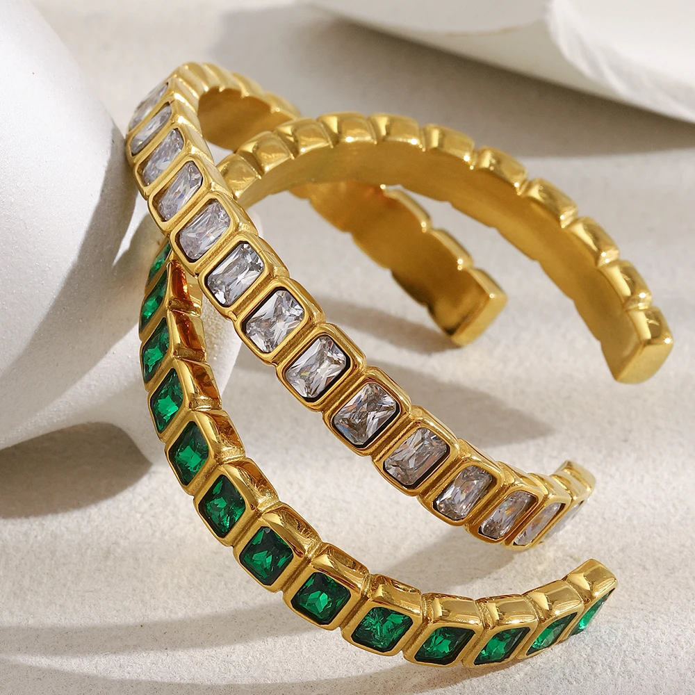 Women's Stainless Steel 18K Gold Plated Bracelet with Rectangular Zirconium Green Diamond Jewelry Gift
Women's Stainless Steel 18K Gold Plated Bracelet with Rectangular Zirconium Green Diamond Jewelry Gift