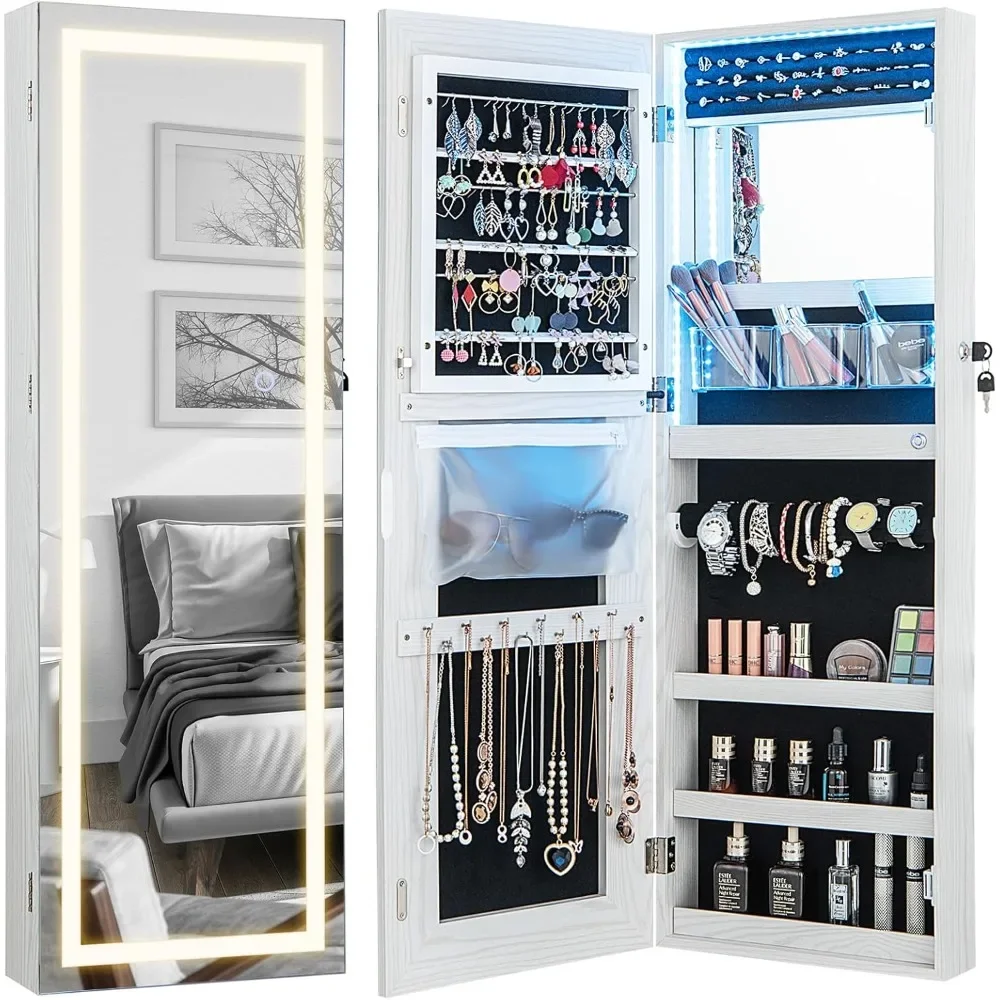 LED Mirror Jewelry Cabinet, Lockable Jewelry Armoire with Adjustable Lighted Full Length Mirror, 3 Lighting Sets, Wall Mounted
LED Mirror Jewelry Cabinet, Lockable Jewelry Armoire with Adjustable Lighted Full Length Mirror, 3 Lighting Sets, Wall Mounted