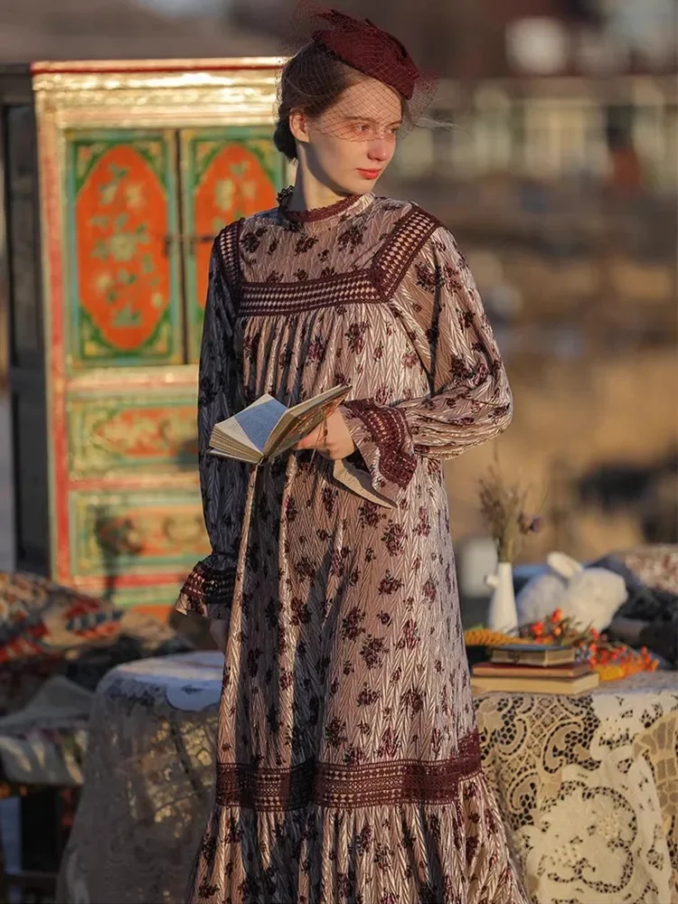 89-99 см, осенне-зимние длинные платья для женщин, винтажное элегантное тонкое кружевное платье с воротником-стойкой, базовое платье Mori Girls, свободное бархатное платье с цветочным принтом 
89-99 см, осенне-зимние длинные платья для женщин, винтажное элегантное тонкое кружевное платье с воротником-стойкой, базовое платье Mori Girls, свободное бархатное платье с цветочным принтом