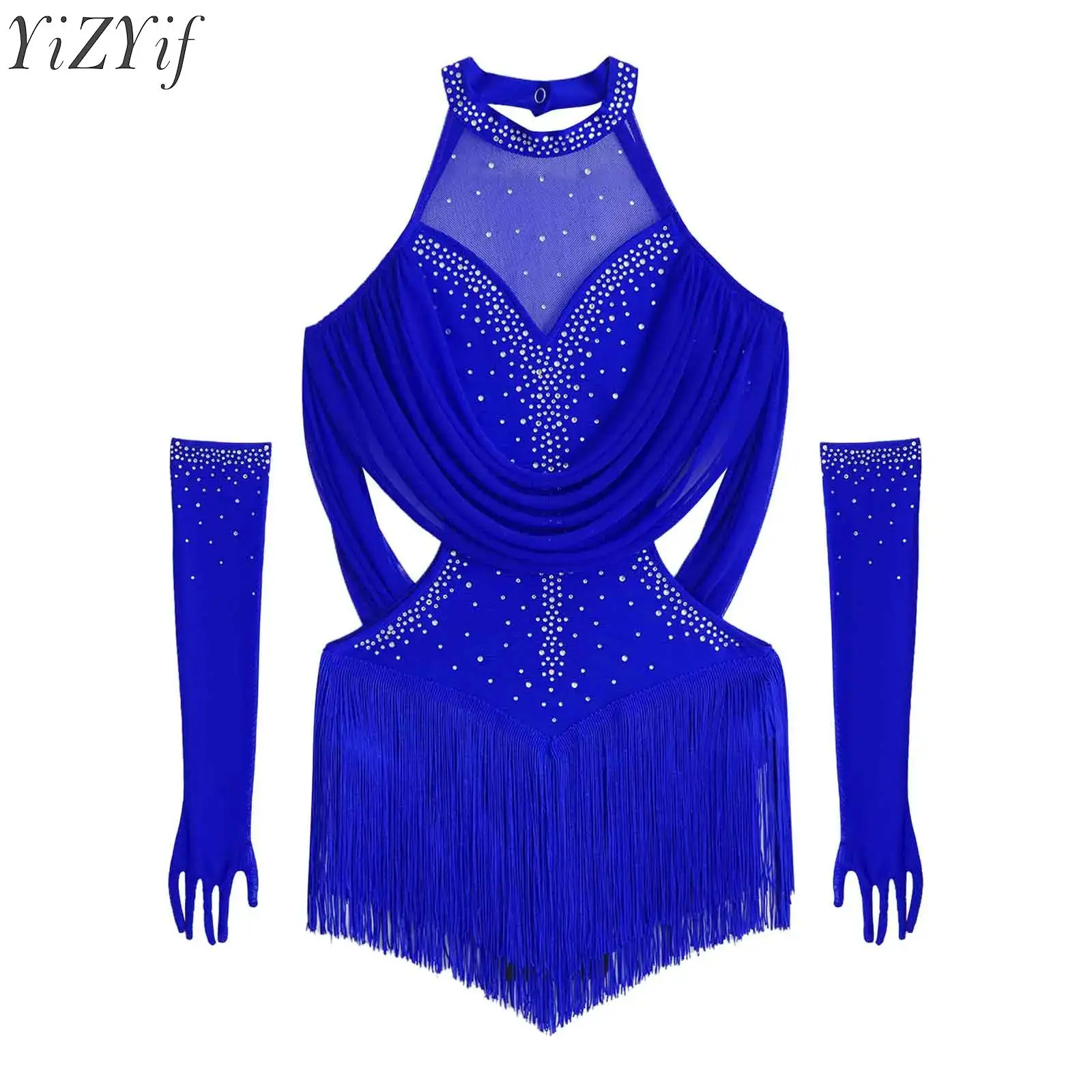 Kid Girls Latin Jazz Dance Dress Sleeveless Tassel Rhinestones Lyrical Gymnastics Leotard with Mesh Gloves for Stage Performance
Kid Girls Latin Jazz Dance Dress Sleeveless Tassel Rhinestones Lyrical Gymnastics Leotard with Mesh Gloves for Stage Performance