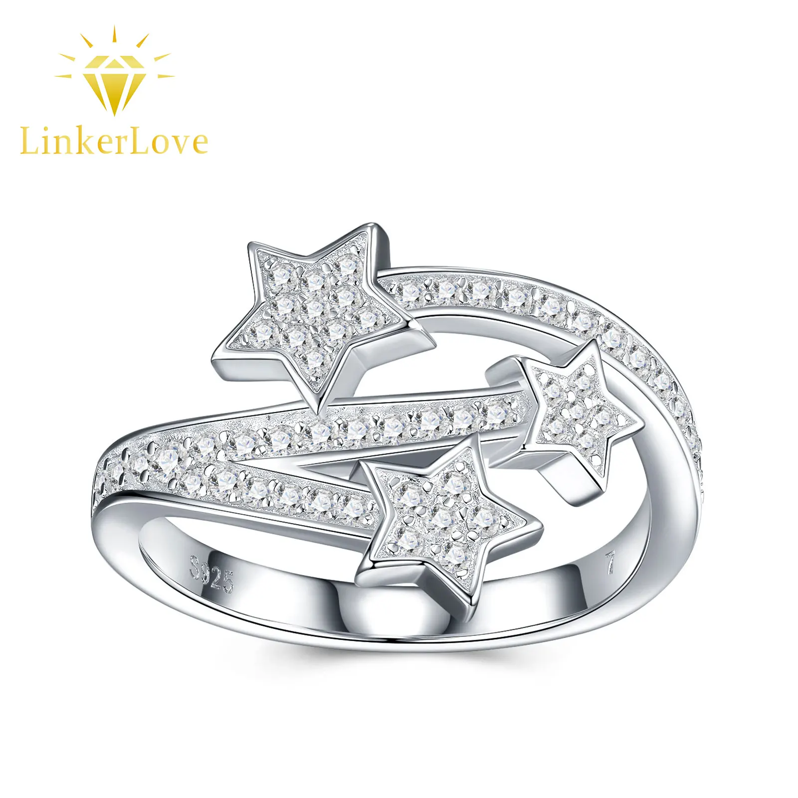 LinkerLove S925 Sterling Silver Moissanite Three Shooting Star Pave Setting Statement Ring Romantic Comet Wedding Band for Women
LinkerLove S925 Sterling Silver Moissanite Three Shooting Star Pave Setting Statement Ring Romantic Comet Wedding Band for Women