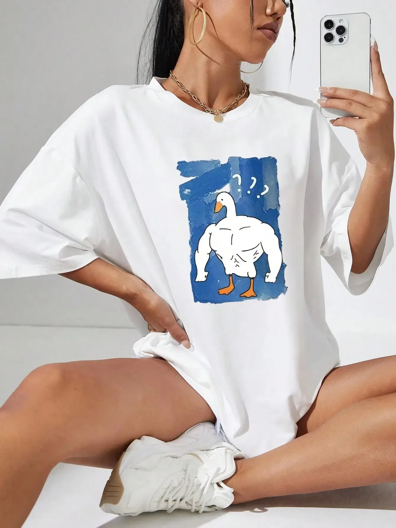 Funny Fitness White Duck Graphic Print Women T-Shirt Street Casual Unisex T Shirt Oversized Tees Breathable T Shirts
Funny Fitness White Duck Graphic Print Women T-Shirt Street Casual Unisex T Shirt Oversized Tees Breathable T Shirts