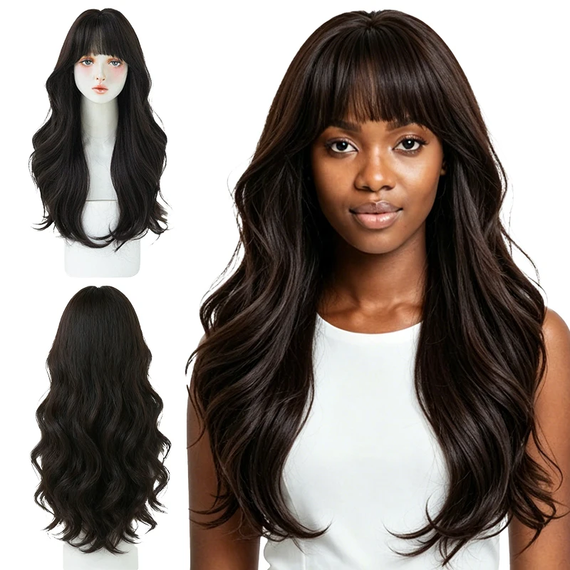 #1B Black Brown Long Wavy Wig with Bangs Natural Looking Soft Fluffy Wig For Black Women Heat Resistant Synthetic Daily Wear
#1B Black Brown Long Wavy Wig with Bangs Natural Looking Soft Fluffy Wig For Black Women Heat Resistant Synthetic Daily Wear