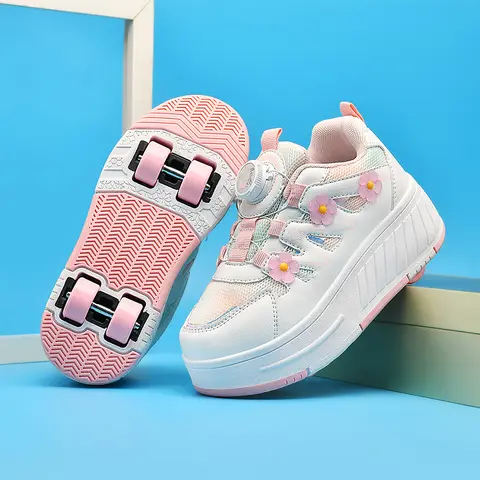 Childrens Roller Skating Shoes Four-wheel Detachable Roller Skating Shoes Wear-resistant Entertainment Wheel Shoes for Kids