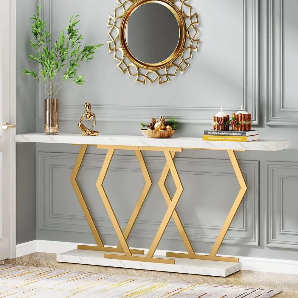 70.9 Inch Extra Long Soa Table, White and Gold ole Table with aux Marble Tabletop, ern Long Entryway Table with Gold e
70.9 Inch Extra Long Soa Table, White and Gold ole Table with aux Marble Tabletop, ern Long Entryway Table with Gold e