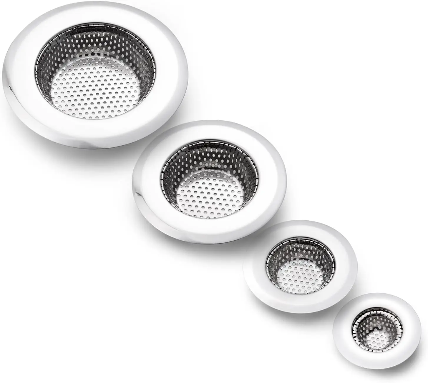 4 Pack Stainless Steel Sink Strainer Set - Fit Drains 2.1 to 4.5 Inch
4 Pack Stainless Steel Sink Strainer Set - Fit Drains 2.1 to 4.5 Inch
