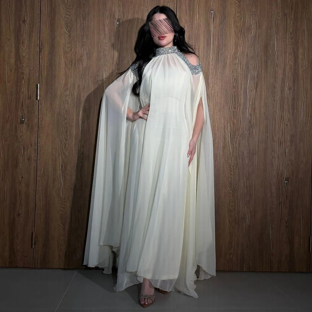 Customized Luxury Evening Dress With Wrap Beaded High Collar Cream Chiffon Evening Gowns for Women Ankle Length Maxi Formal Gown
Customized Luxury Evening Dress With Wrap Beaded High Collar Cream Chiffon Evening Gowns for Women Ankle Length Maxi Formal Gown