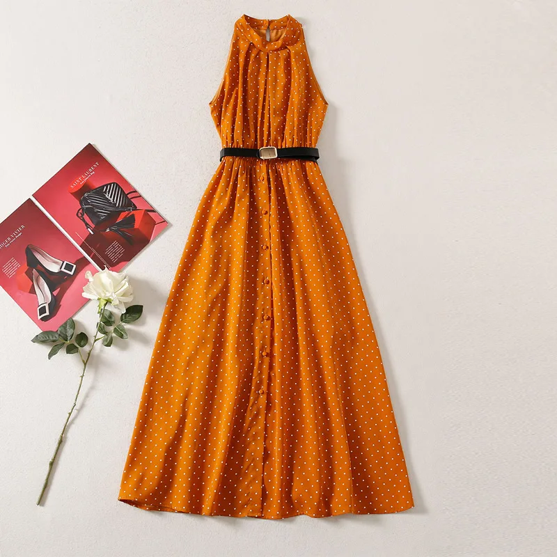 New Arrival Women O-Neck Dress Sleeveless Button Long Dress With Belt
New Arrival Women O-Neck Dress Sleeveless Button Long Dress With Belt