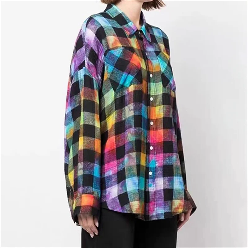 Women's shirt New retro tie dye lapel long sleeved top for summer 2025 100% cotton plaid Women's blouse y2k Top women Thin coat
Women's shirt New retro tie dye lapel long sleeved top for summer 2025 100% cotton plaid Women's blouse y2k Top women Thin coat