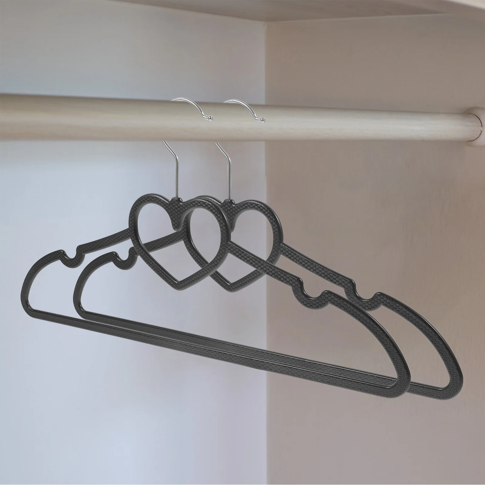 10 Pcs Heart Shaped Non Clothes Hangers Black 40x23x06 Heavy Duty Plastic Closet ganizers Space Saving Dry Rack
10 Pcs Heart Shaped Non Clothes Hangers Black 40x23x06 Heavy Duty Plastic Closet ganizers Space Saving Dry Rack