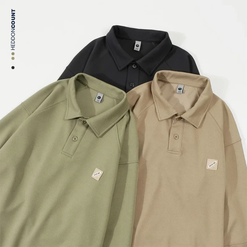Men's Japanese textured long sleeved polo shirt with autumn design, light luxury, simple and loose collared T-shirt top
Men's Japanese textured long sleeved polo shirt with autumn design, light luxury, simple and loose collared T-shirt top