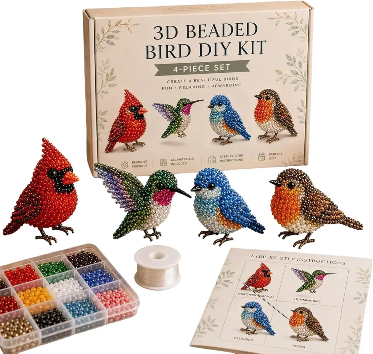 DIY 3D Animal Bead Embroidery Kit, 4pcs Bird Beading Crafts with Instructions, Cute Bead Art Handmade Bird Gift for Beginners
DIY 3D Animal Bead Embroidery Kit, 4pcs Bird Beading Crafts with Instructions, Cute Bead Art Handmade Bird Gift for Beginners
